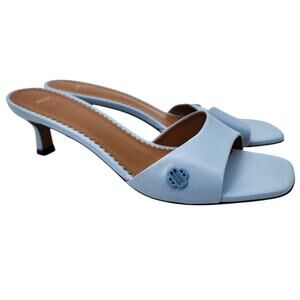 Maje Light Blue Leather 90's Inspired Kitten Heel Mules Size 37/ US 6.5